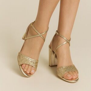 Gold Strappy Block Heel Sandals